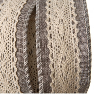 Ribbon - Hessian Silver with Lace 4cmx4.5m