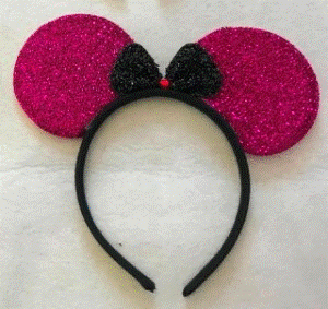 Headband Mouse Ears Pink &amp; Black Bow