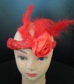 Headband Sequin Red with Rose &amp; Feather