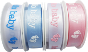Ribbon Hello Baby White & Blue 15mmx5m