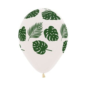 Balloon - Latex Green Leaves on Crystal Clear