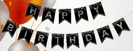 Bunting Happy Birthday Gold on Black 4m