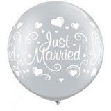 Latex Balloon Silver Just Married Hearts 30inch